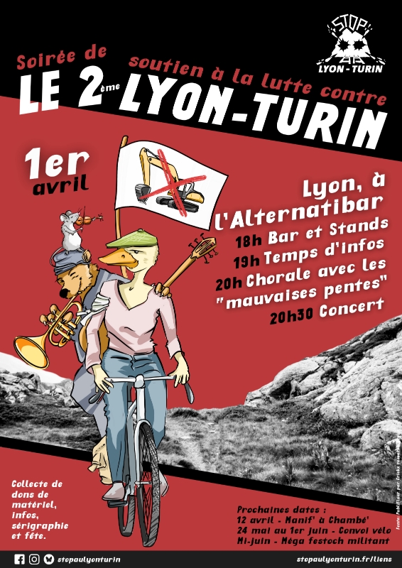 1er avril : Soirée de soutien contre le 2 ème Lyon-Turin à l’alternatibar à Lyon