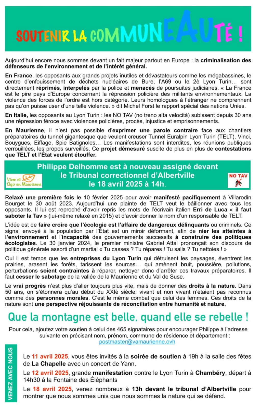 11 Avril : Soirée de soutien à Philippe Delhomme à&nbsp;19h
