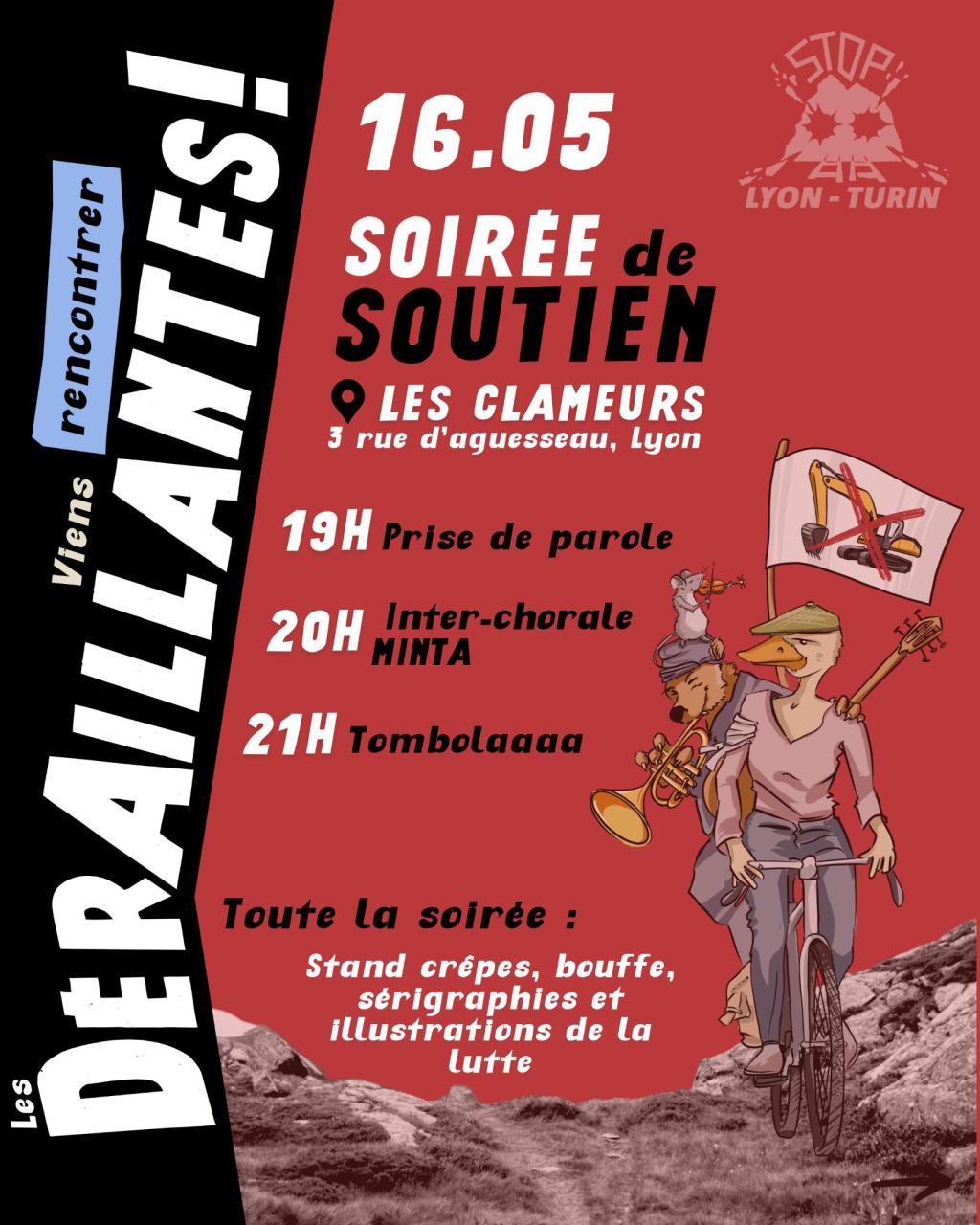 Soirée de soutien des Déraillantes vendredi 16 mai à Lyon&nbsp;!