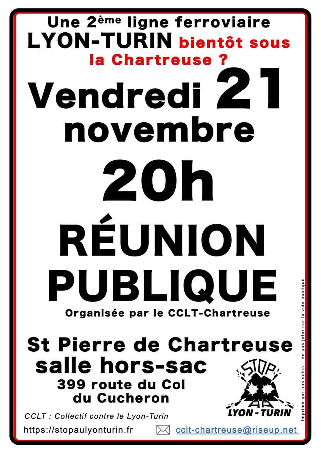 Réunion publique 21 Novembre St pierre de&nbsp;Chartreuse